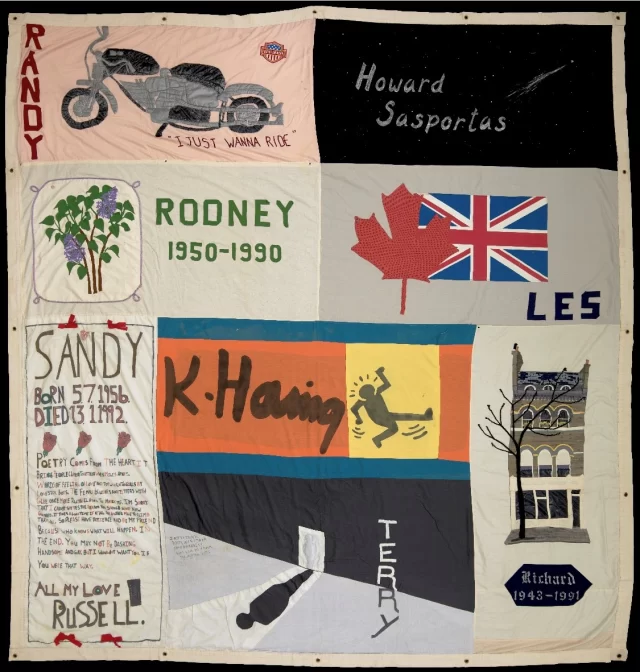 AIDS Quilt UK have recorded testimonials telling the story behind the panels. One of the testimonials from this panel is a piece written remembering Rodney:

'Rodney was from St Louis Missouri we lived and loved together for four years eventually with our careers we drifted apart. I received a call from a friend in April of 1990 that Rodney had died. I never knew that he was sick and his body was taken and buried far away so his friends arranged for a lilac bush to be maintained in perpetuity at the local botanical gardens. It's our place to visit instead of a grave. I will always be angry that I never had the chance to say goodbye'

This is panel 10 of 42 

You can listen to more testimonials of commemoration from this panel on @aidsquiltuk youtube channel.

The UK AIDS Memorial Quilt is an integral part of social history, remembering a generation of loved ones lost during the epidemic in the 80s and 90s. Each individual panel commemorates someone who died of AIDS and has been lovingly made by their friends, lovers or family. 

The UK AIDS Memorial Quilt Partnership @aidsquiltuk is a coalition of 7 UK HIV support charities, including Positive East, working together to find a permanent home for the UK Quilt, to conserve it and to ensure it is put on public display as often as possible. The panels are archived here at Positive East.